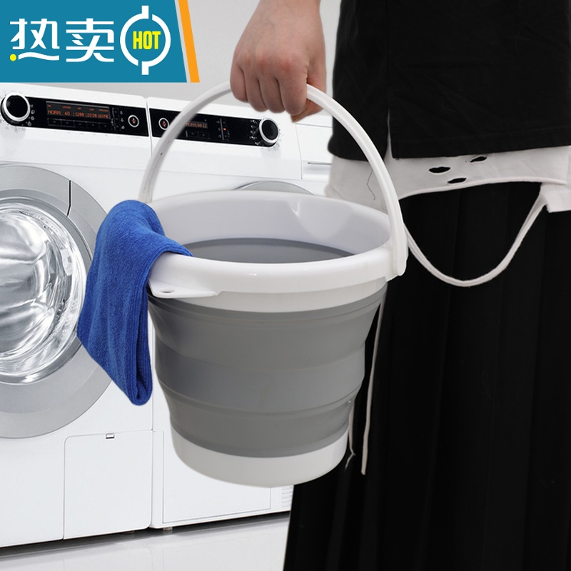 敬平车用后备箱折叠洗车水桶便携式车载旅行钓鱼多功能专用伸缩桶大号 灰色硅胶大号 10L[送收纳挂钩*2]高清大图