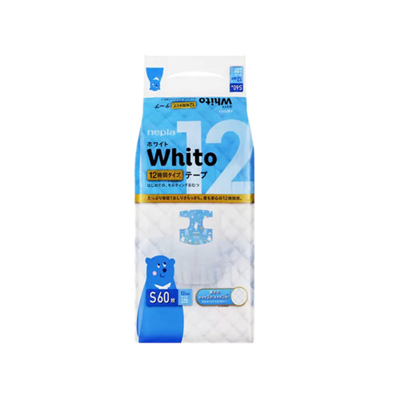 妮飘Nepia 日本Whito 轻薄透气 12小时夜用纸尿裤 60枚 S 4kg-8kg