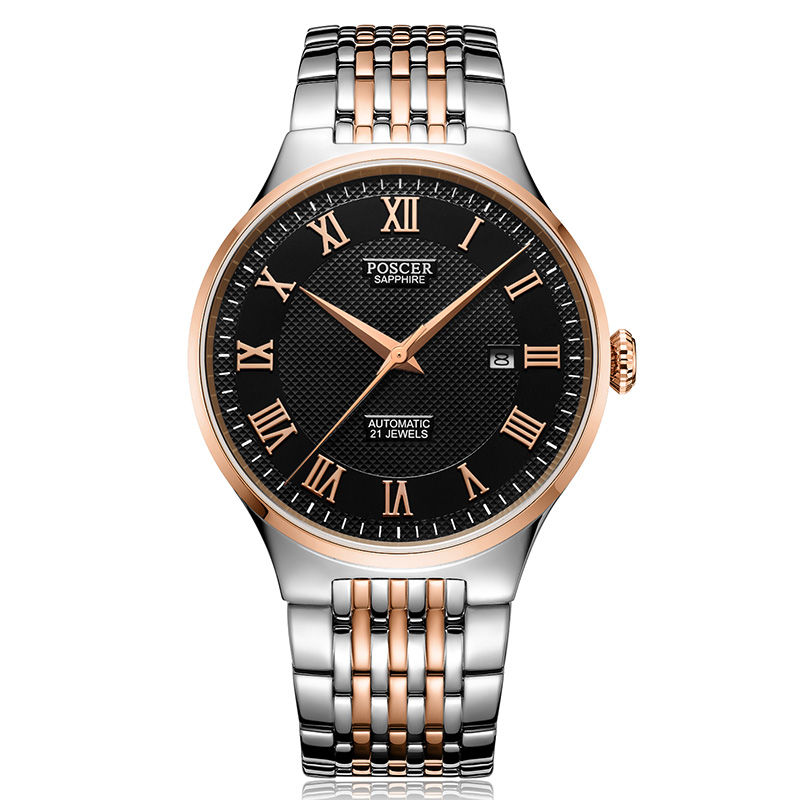 宝时捷表poscer机械表男日月星辰系列炫酷钢带男表镂空自动机械表防水