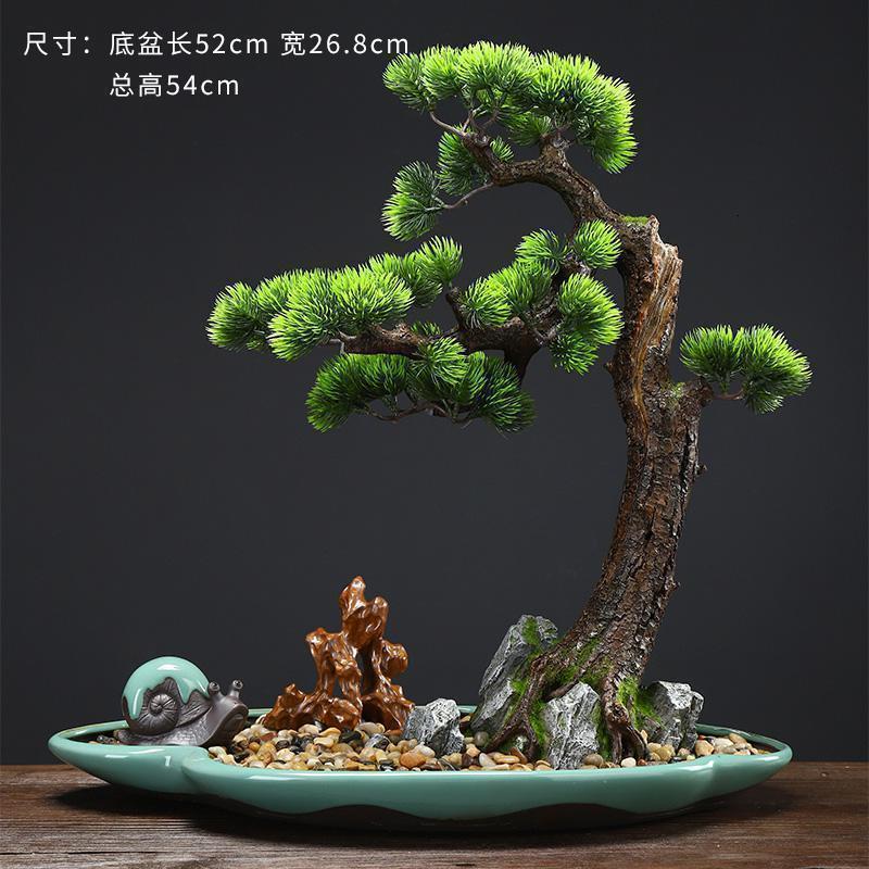 美帮汇中式仿真盆景迎客松绿植物客厅酒店家居玄关装饰品样板间软装摆件高清大图