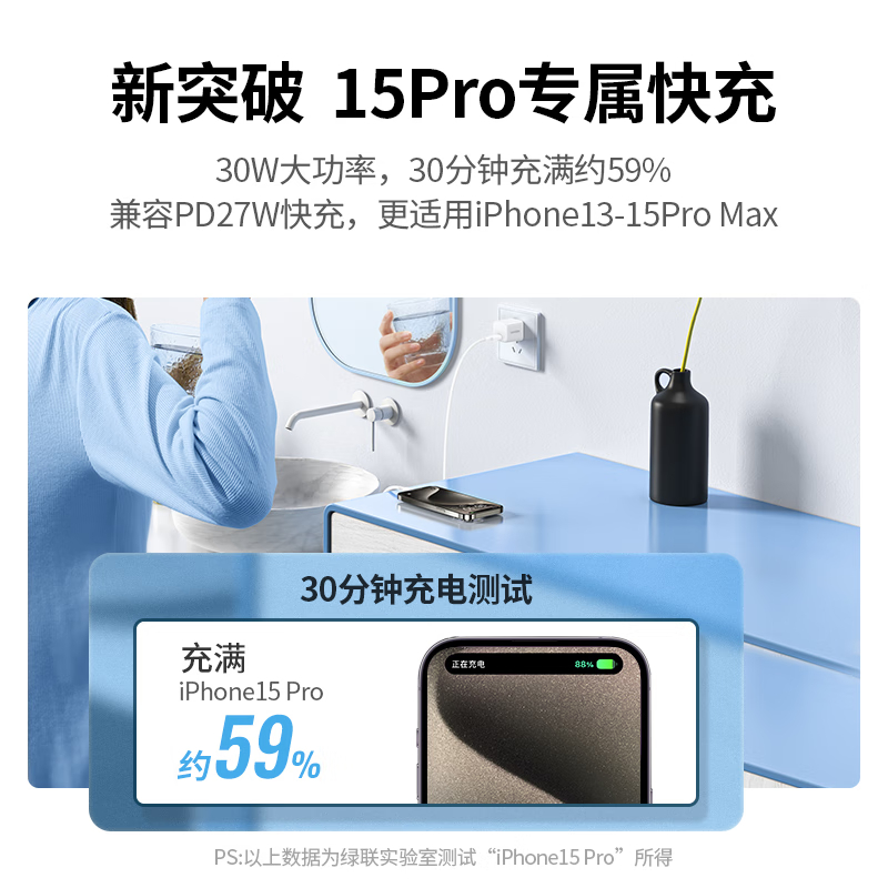 绿联 闪充湃30W氮化镓充电器iPhone16快充头兼容pd20W苹果16/15/14手机ipad平板Type-C插头高清大图
