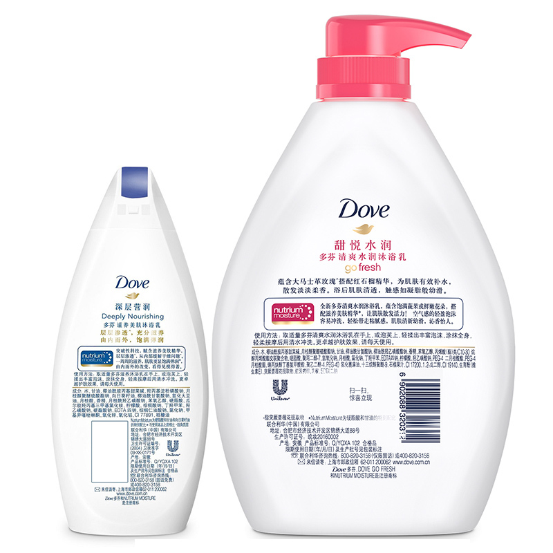 多芬(Dove) 沐浴乳 甜悦水润1KG+深层营润300g[联合利华]