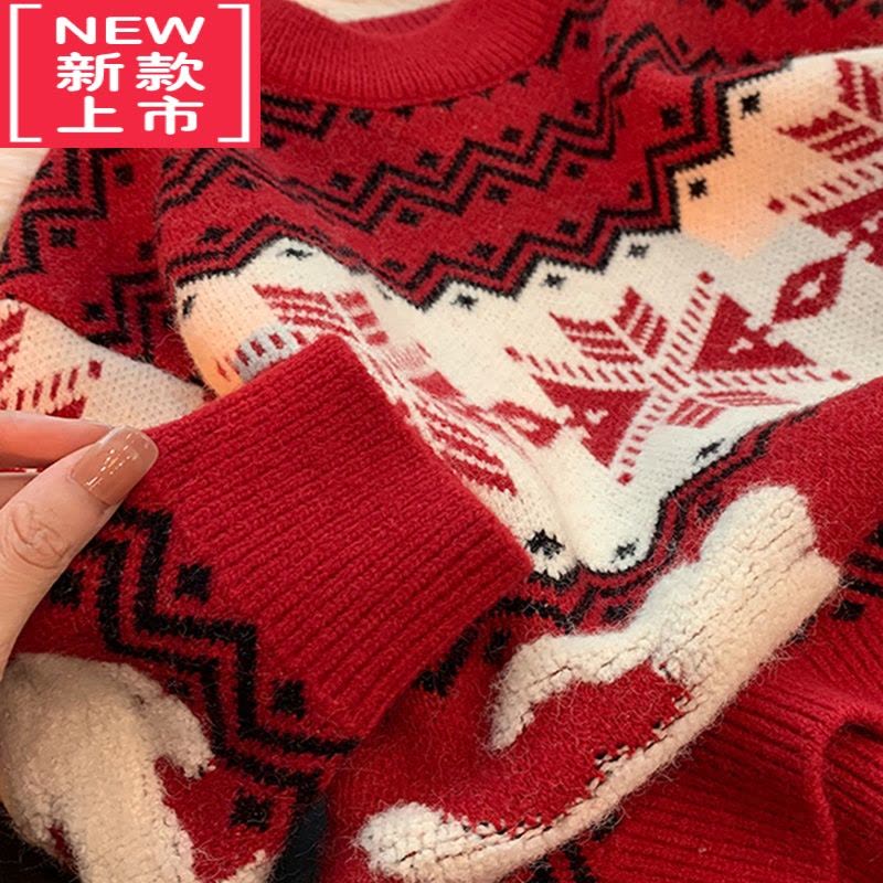 可莉允童装毛衣2022年秋冬男女童针织衫圆领儿童圣诞主题服装红色毛线衣图片