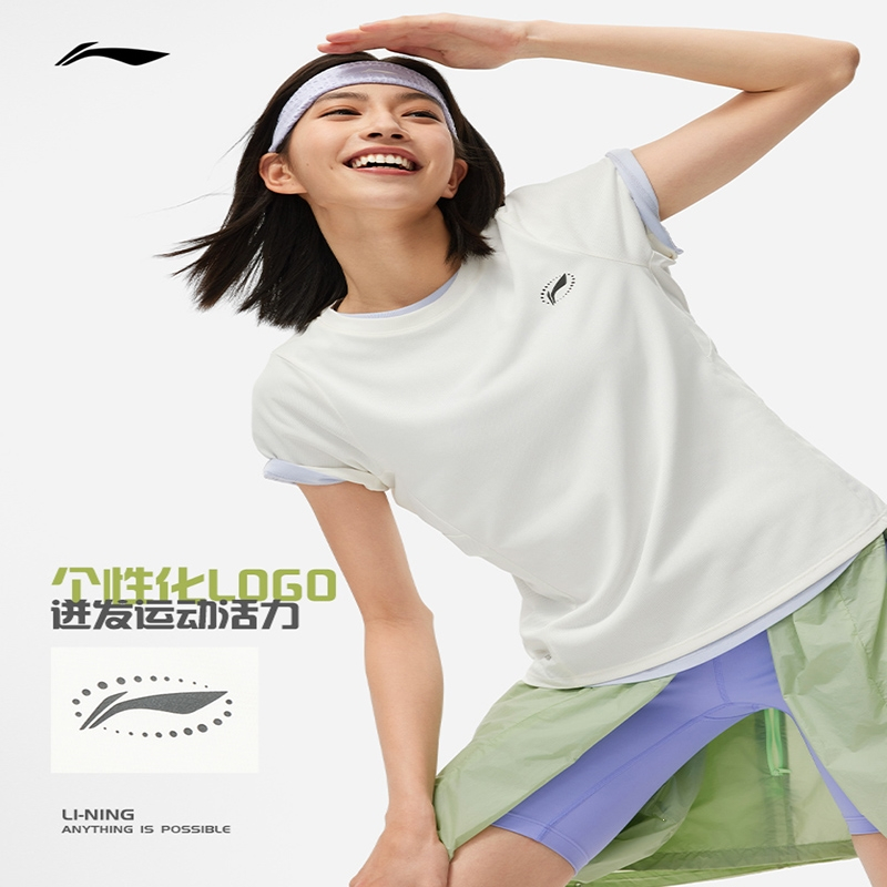 李宁lining跑步t恤女士夏季透气速干上衣圆领健身运动短袖女