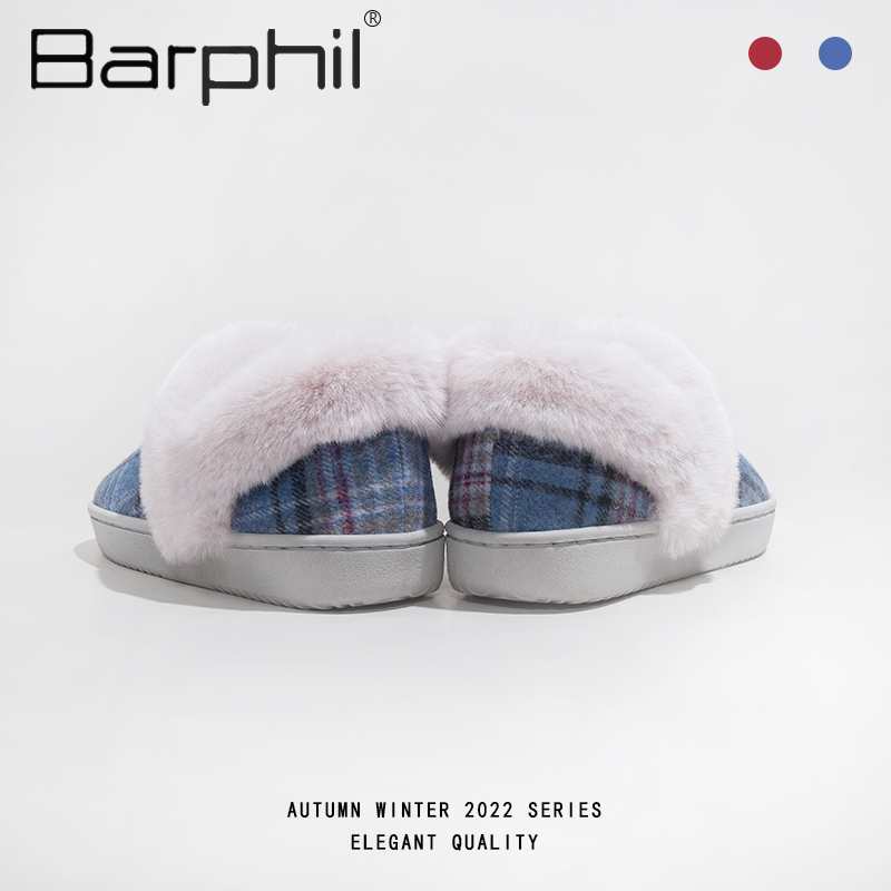 Barphil毛毛拖鞋冬季新款室内家居加绒加厚保暖全包脚防滑厚底拖鞋