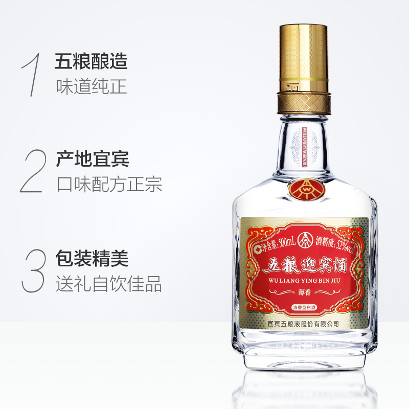 宜宾五粮液股份五粮迎宾酒醇香52度500ml*6瓶侧开礼盒浓香型白酒整箱装