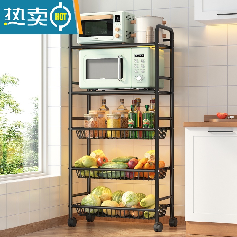 敬平厨房置物架小推车落地多层家用多功能蔬菜篮子微波炉锅收纳储物用高清大图