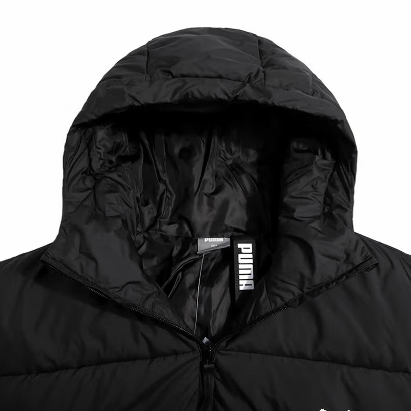 puma运动休闲连帽保暖中长款羽绒服男款黑色84998501