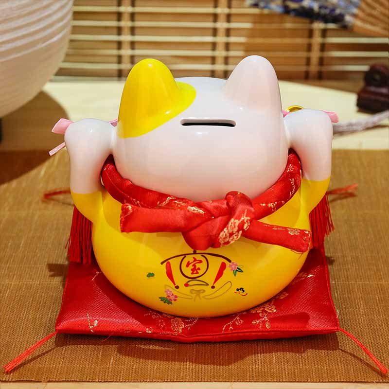 猫店铺开业礼品小摆件家居客厅日本装饰品陶瓷存钱罐 三维工匠 6.5寸[可爱五件套]猫高清大图