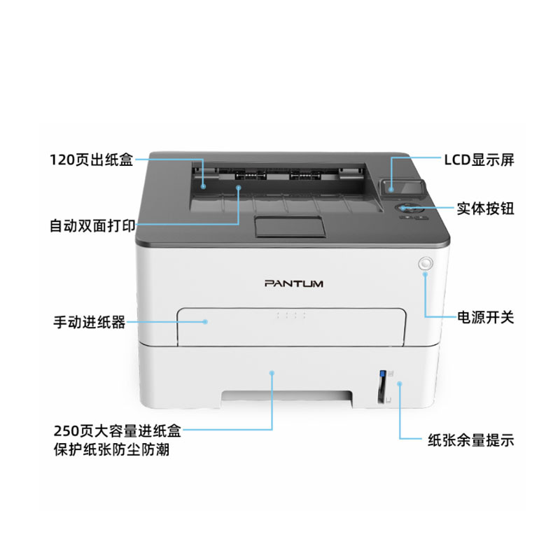 奔图(PANTUM)P3060DW黑白激光打印机 自动双面打印 无线WIFI网络连接 商务办公经济实惠