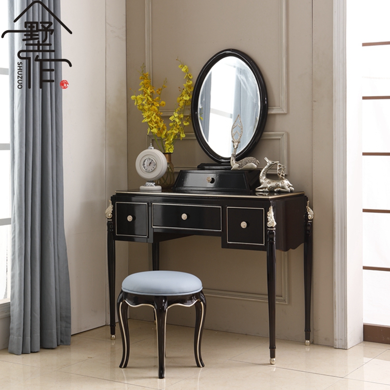 欧式梳妆台时尚简约实木小户型化妆桌美式轻奢网红卧室储物化妆桌 梳妆台+梳妆镜整装