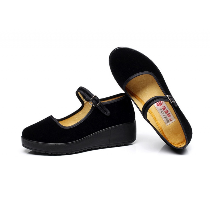 奔典品牌松糕底厚底坡跟工作鞋女老北京布鞋女鞋黑色酒店服务员布鞋
