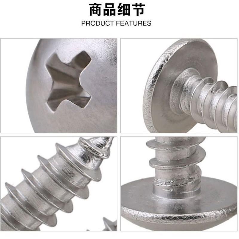 304不锈钢大扁头自攻螺丝M3M4*M5M6十字蘑菇头自攻螺丝伞头木螺钉 M3*6(240颗)送螺丝刀