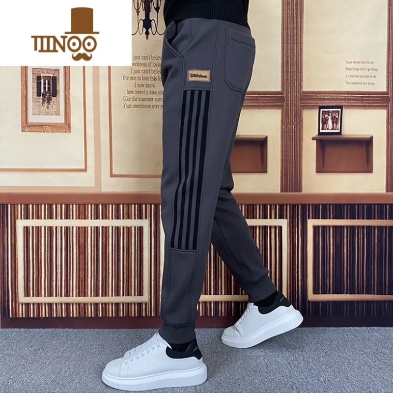 YANXU条纹运动裤子男款秋季卫裤潮牌束脚痞帅感大码哈伦休闲裤高清大图