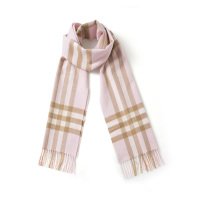202020新款 BURBERRY 博柏利 男女通用款典藏米色羊绒格纹围巾 粉色8016396
