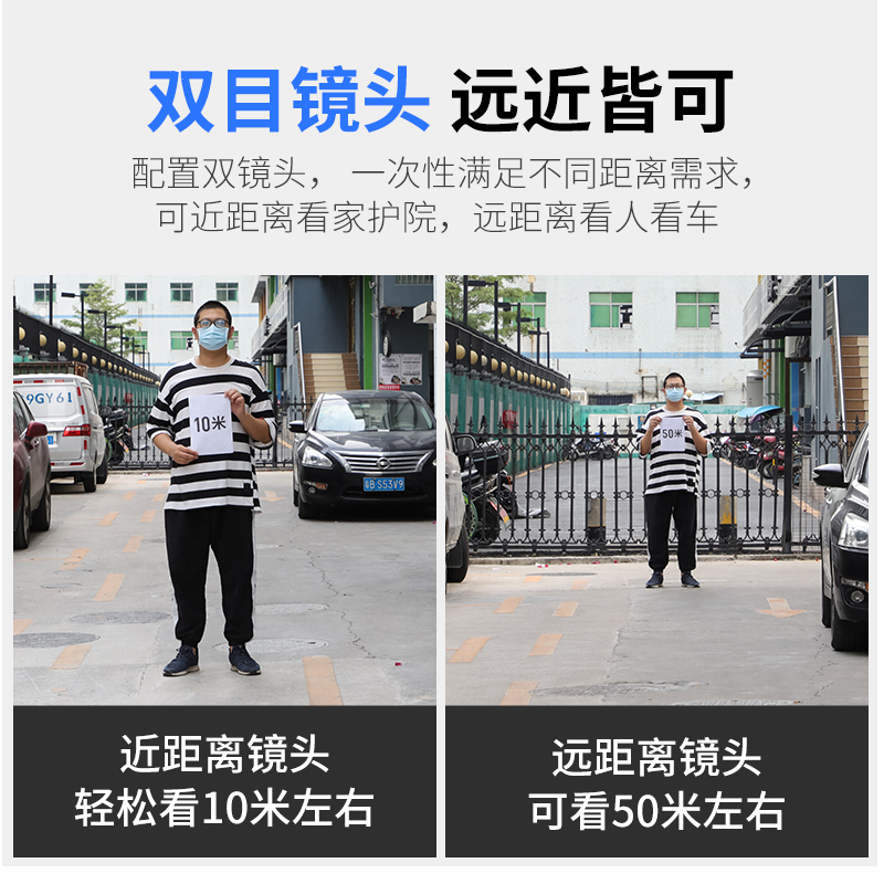 BONJEAN360度全景变焦双目摄像头无线高清夜视室外手机远程监控器 双目镜头+5倍变焦+看清50米+360度全景 64GB3MP12mm