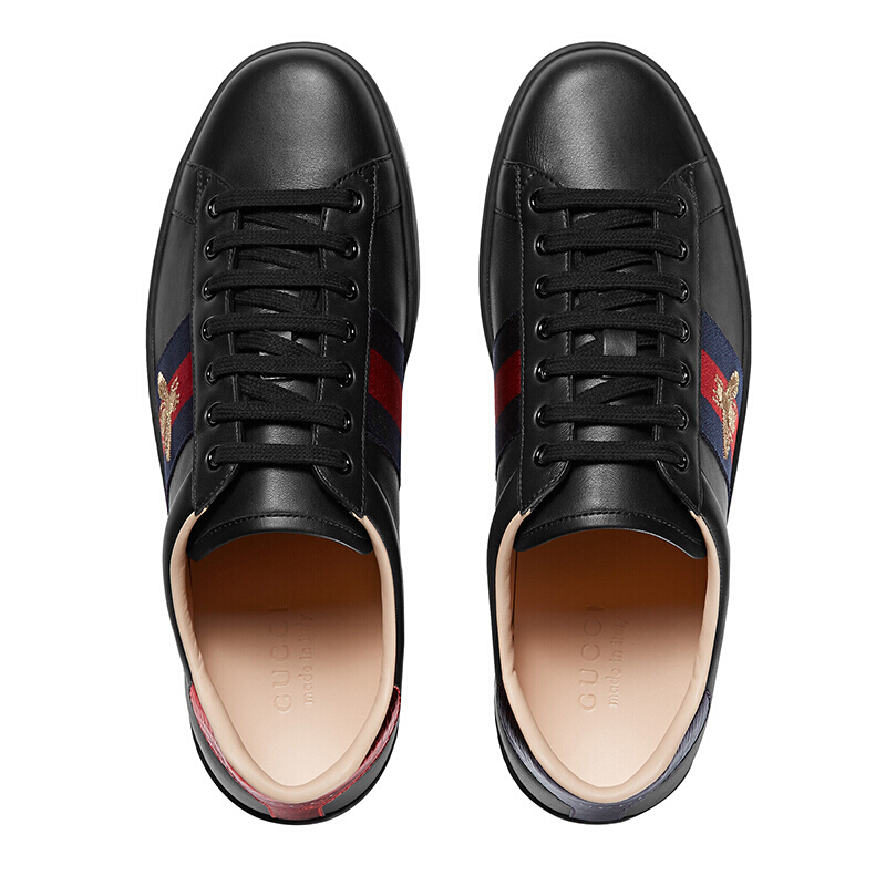 海外直邮gucci古驰男鞋ace系列男士蜜蜂刺绣运动鞋黑色休闲鞋429446a3