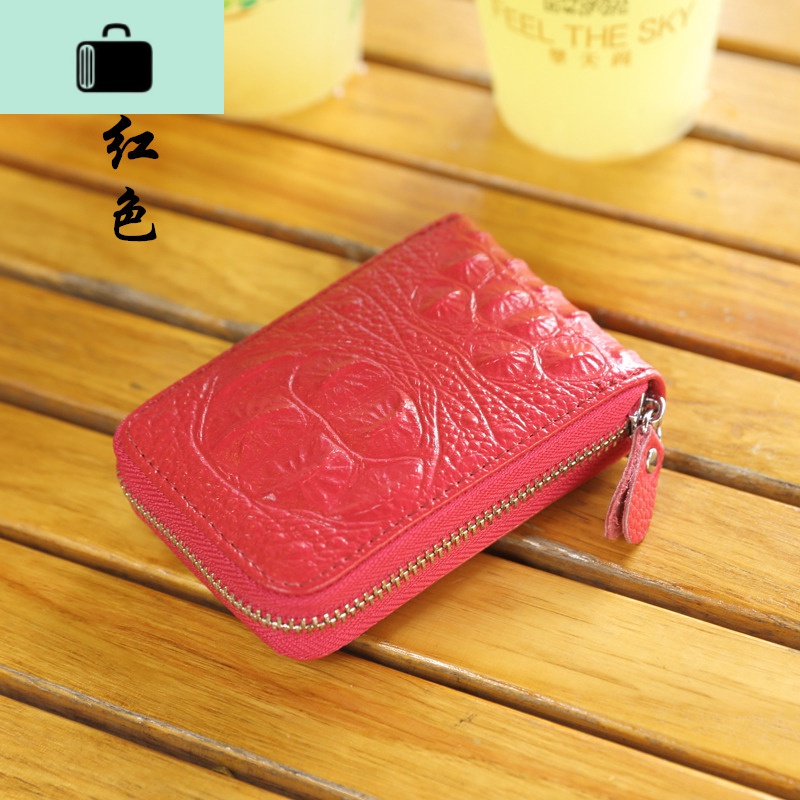 头层牛皮2020新款风琴式卡包女式皮卡夹一体多卡位卡片包小钱包NEW LAKE 玫红色
