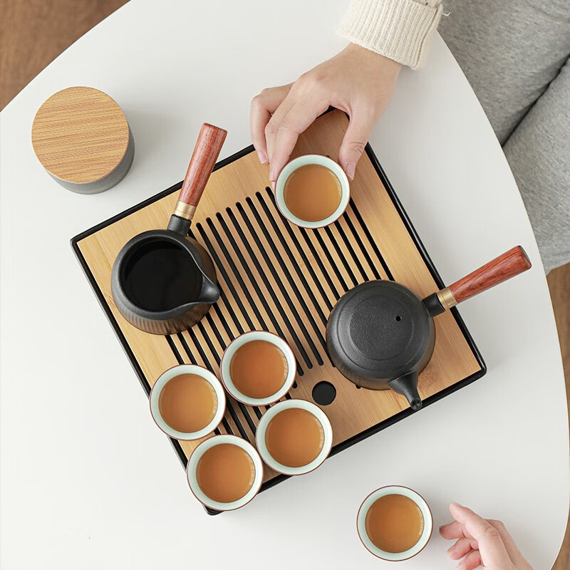 苏氏陶瓷(SUSHI CERAMICS) J0400 10头轻雅干泡套装(杯壶茶罐茶盘) 十件套 (单位:套)高清大图