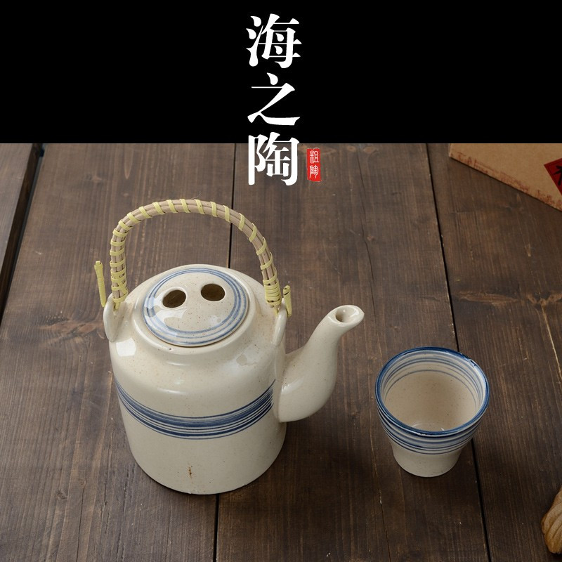 鼎亨老式大容量陶瓷茶壶茶具套装饭店家用粗陶凉水壶大号壶提梁茶