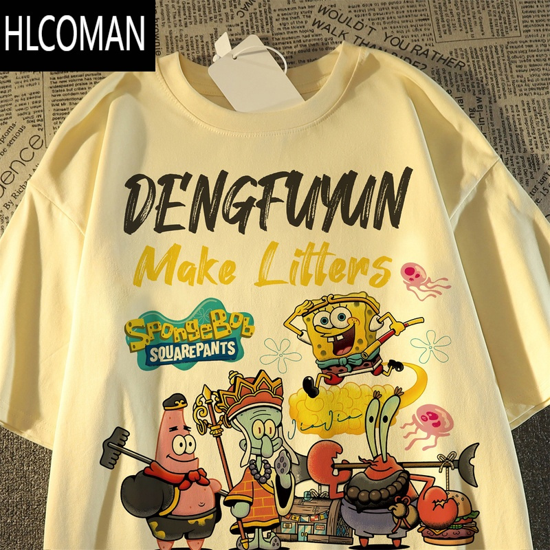 HLCOMAN日系趣味可爱卡通动画印花短袖t恤女男情侣慵懒风bf美式上衣