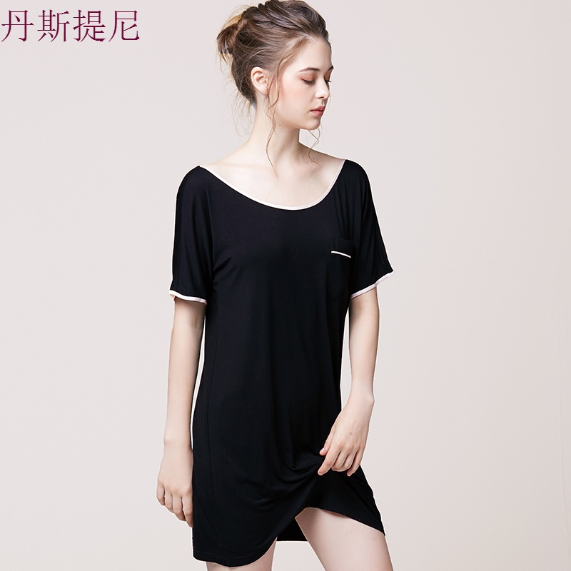 夏季性感带莫代尔睡裙女棉质睡衣家居服丝质秋女士外穿睡衣女夏