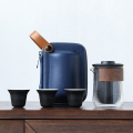 苏氏陶瓷（SUSHI CERAMICS）旅行茶具 经纬禅黑便捷功夫茶具 快客杯玻璃公杯陶瓷旅行茶具旅行包4063