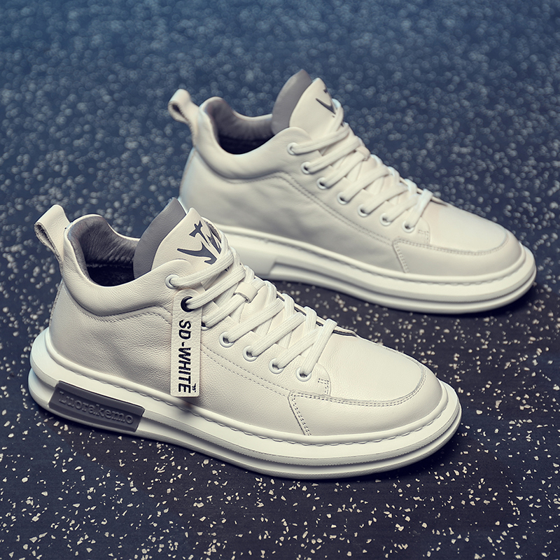 真皮男鞋潮鞋春季2020新款韩版百搭板鞋男士休闲皮鞋内增高小白鞋