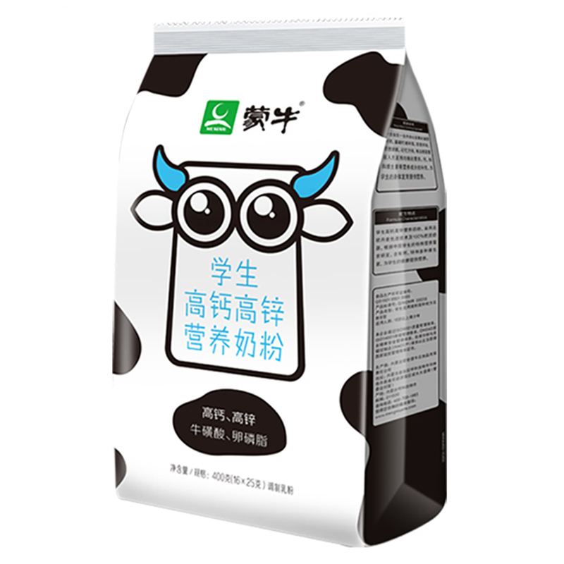 蒙牛(MENGNIU)学生高钙高锌营养牛奶粉400g青少年成人即食早餐袋装独立小条装