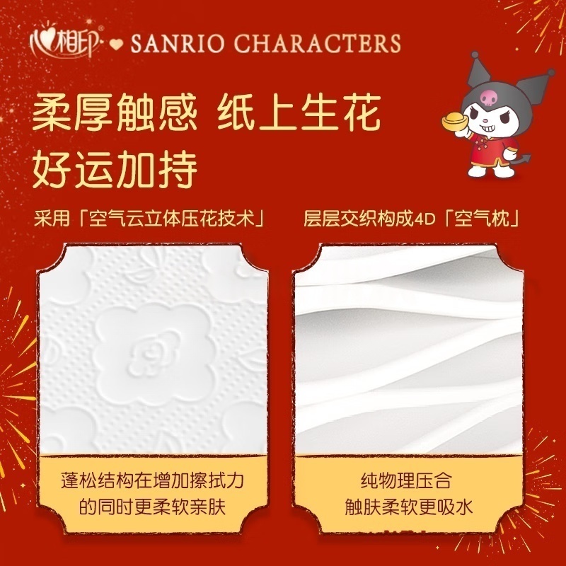 DT18100(电商)心相印云感100抽20包三层立体压花塑装面巾纸(新春)(M码)高清大图