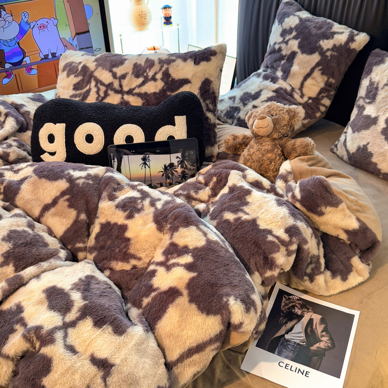 秋冬季美拉德兔毛绒床上四件套A类双面牛奶珊瑚绒被套床单三件套4