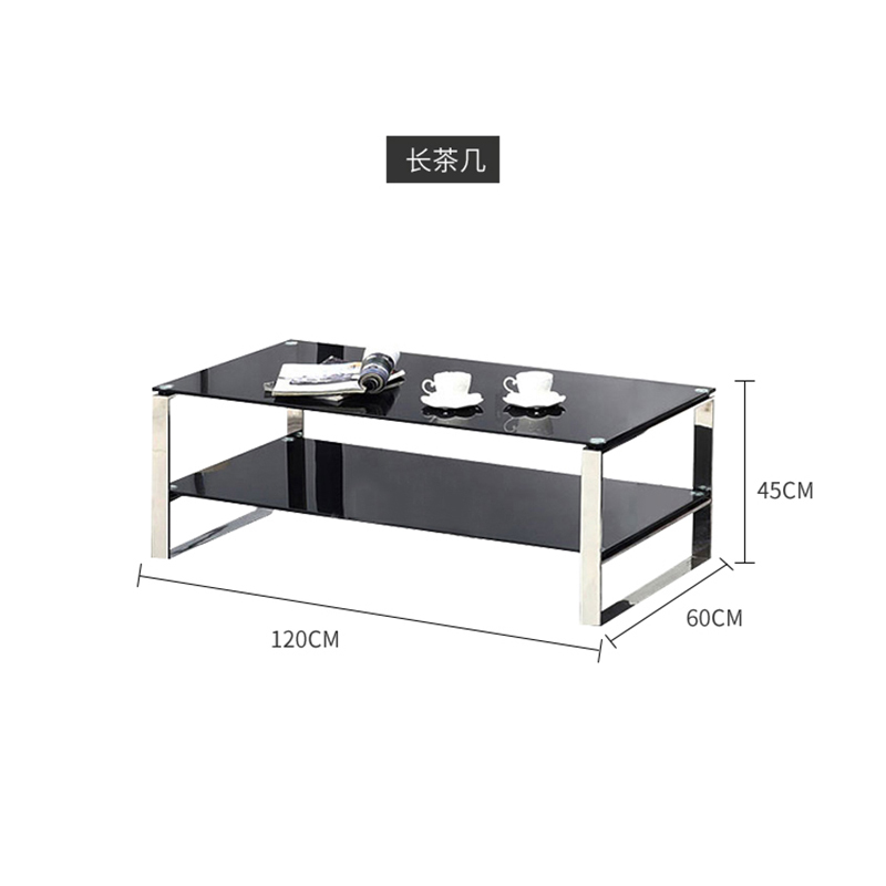 鑫金虎 创意双层加厚钢化玻璃长茶几组合会客区不锈钢简约现代商务接待室