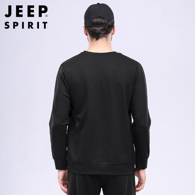 JEEP SPIRIT吉普2022新款男士卫衣圆领男宽松休闲大码长袖纯色T恤套头上衣打底衫