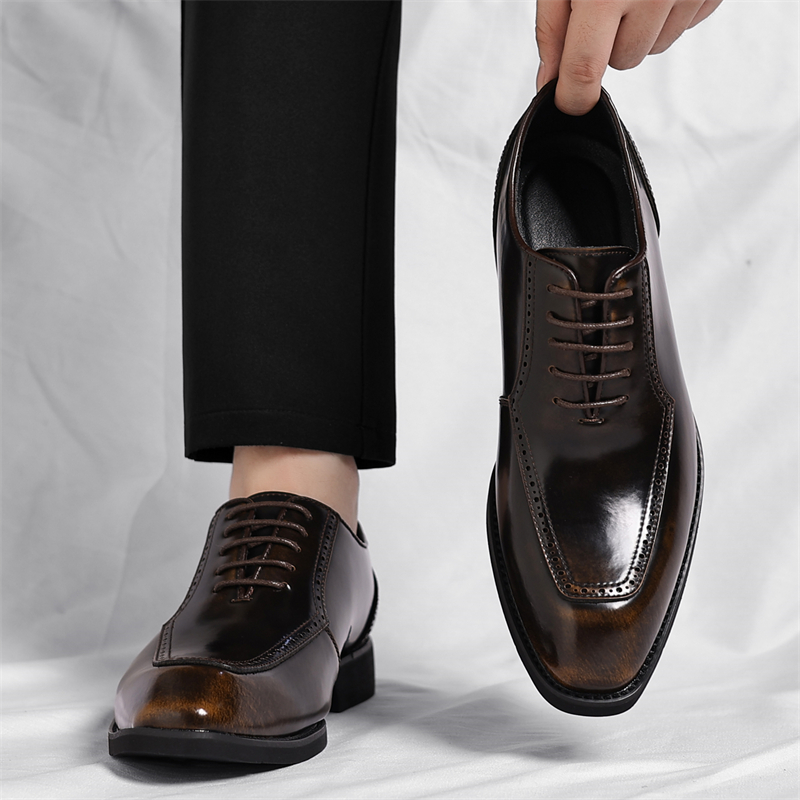 迪罗尼卡48码男士皮鞋漆皮英伦亮面漆皮大码雕花商务正装鞋休闲结婚新郎鞋高清大图