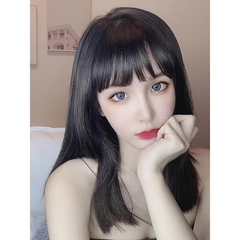 假发女长发气质锁骨自然少女中长发齐肩圆脸全头套空气刘海长直发 浅