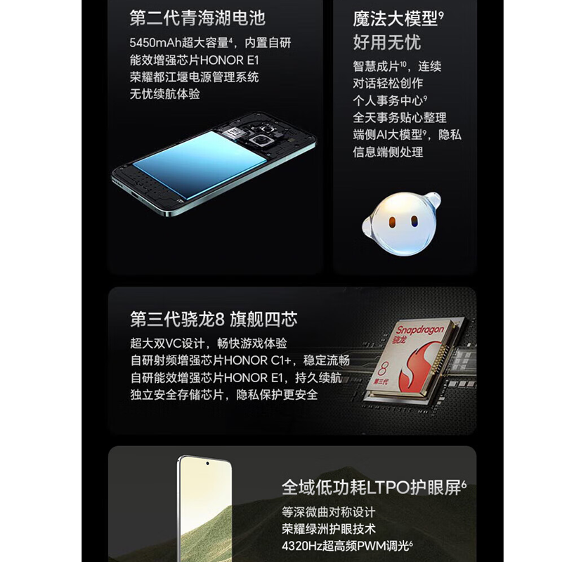 荣耀Magic6 流云紫 16GB+512GB 第三代骁龙8旗舰芯 超动态鹰眼主摄 66W快充 巨犀玻璃十倍抗跌 5450mAh电池 5G手机