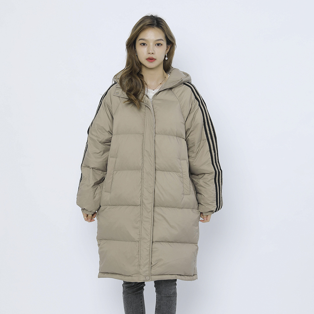 韩版纯色面包服女中长款简约加厚连帽运动宽松羽绒服_426635高清大图