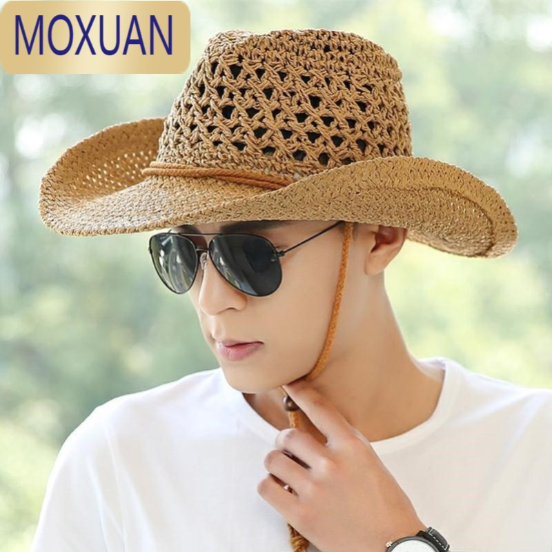 MOXUAN草帽男防晒工地户外夏天海边沙滩帽西部牛仔帽子男士太阳帽遮阳帽