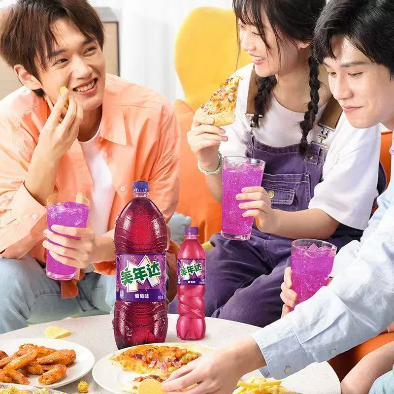 百事pepsi 百事可乐 美年达苹果、葡萄、 西瓜味汽水碳酸饮料600ml*4瓶饮料高清大图