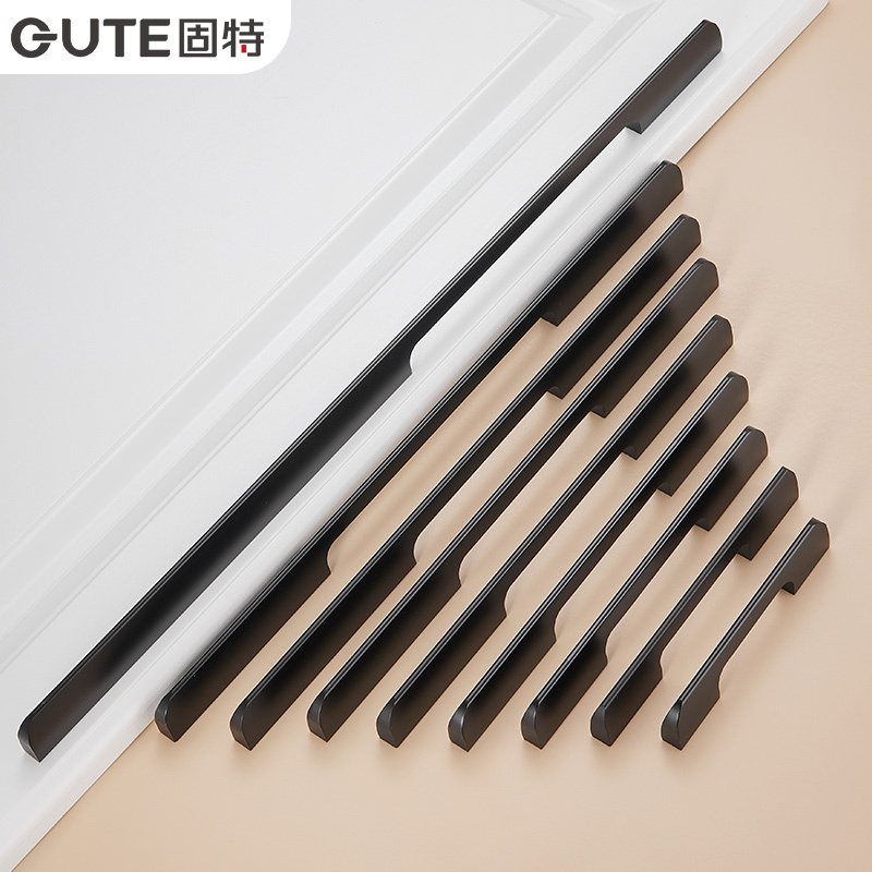 固特gute加长衣柜门1米大拉手黑色金色橱柜把手美式抽屉黑色实心柜门