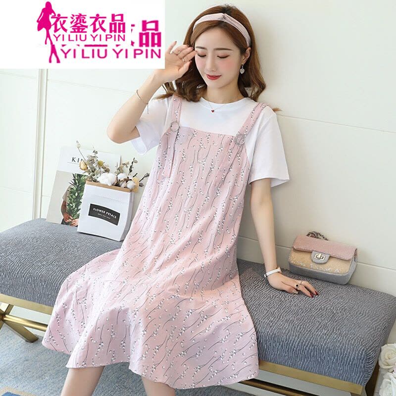 迪鲁奥(DILUAO)孕妇装2021夏韩版两件套孕妇连衣裙韩版时尚拼接纯棉小碎花孕妇裙大码上衣图片