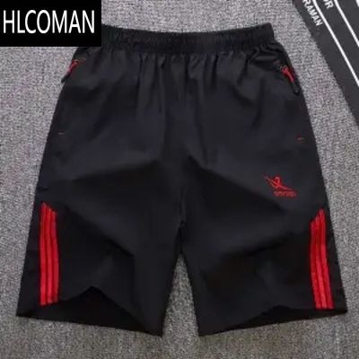 HLCOMAN男士短裤夏季休闲大码黑色拉链弹力运动五分裤男户外沙滩裤大裤衩