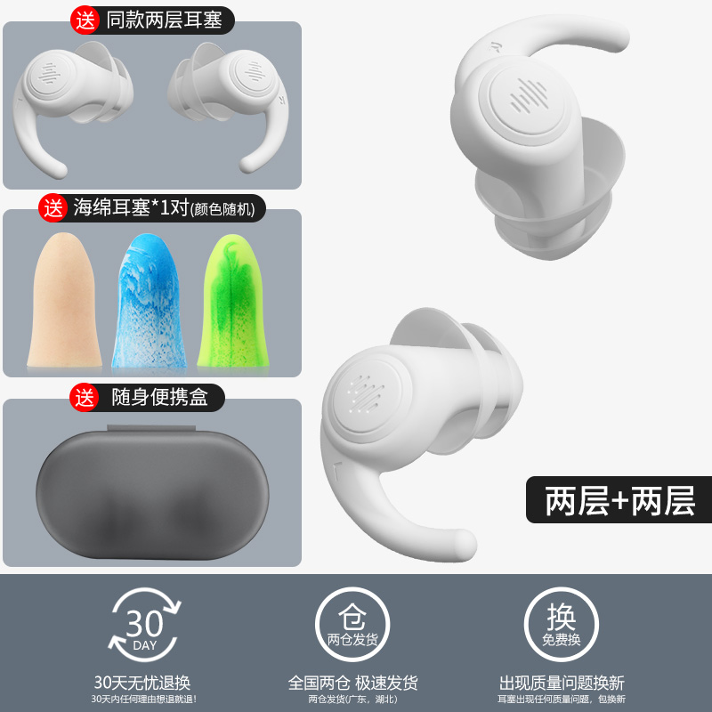 【补贴10%】专业耳塞防噪声睡眠超级隔音睡觉专用降噪音宿舍防吵耳朵神器 经典白两层+两层买一送一-送海绵耳塞+便携盒