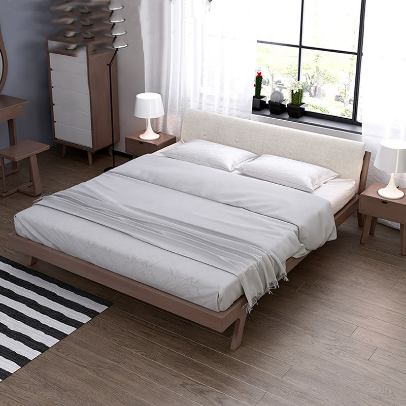 欧宝美北欧实木软靠双人床1.8M橡胶木胡桃色日式现代卧室家具高清大图