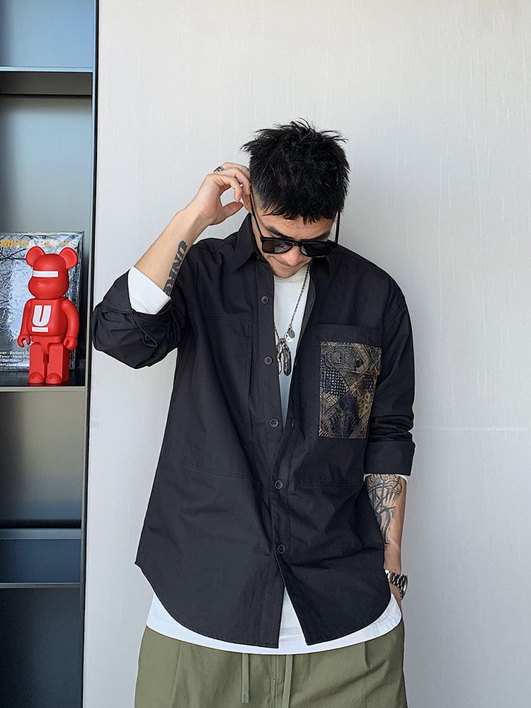 hlcoman徐太浪设计感小众复古男士长袖衬衫美式潮流痞帅百搭休闲衬衣