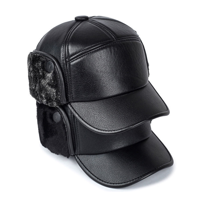 中老年人皮帽子男士秋冬季防风加绒保暖护耳鸭舌帽爸爸爷爷棒球帽