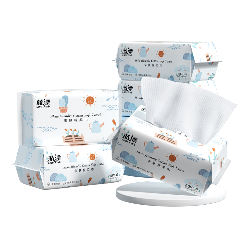 蓝漂60抽绵柔巾60抽3包LP-42236-A-3蓝漂棉柔抽巾3包装