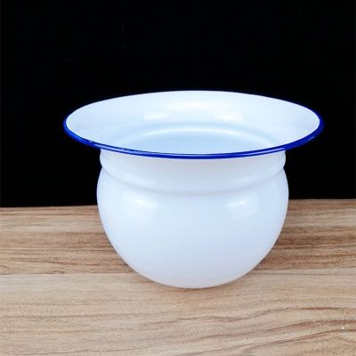 痰盂搪瓷尿桶成人尿盆带盖搪瓷防臭家用起夜桶老人卧室加厚尿壶 矮白