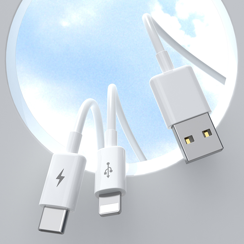 品胜一拖二数据线一拖三数据线华为苹果14Plus数据线Type-C快充iPhone手机充电线USB连接线车载iPad