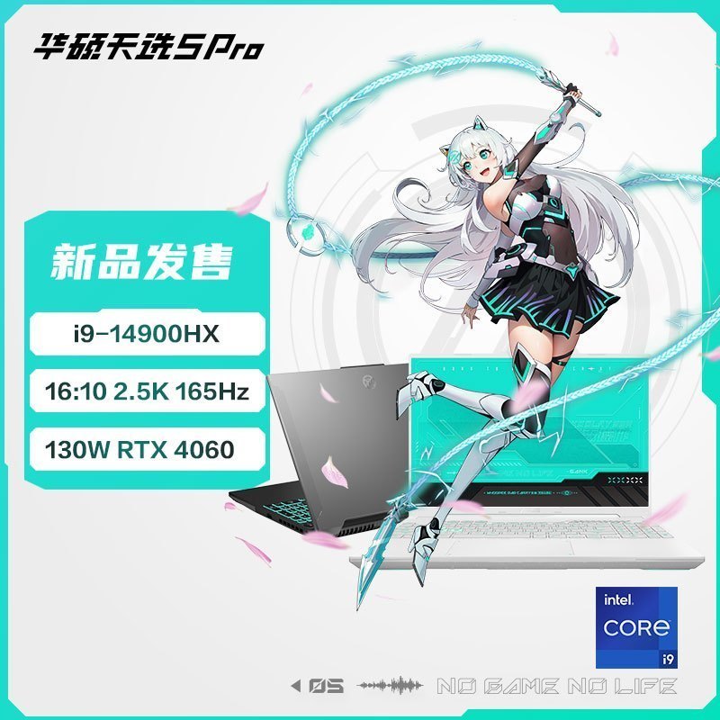 华硕天选5 Pro 14代酷睿i9 16英寸电竞游戏本 笔记本电脑 定制(i9-14900HX 16G 2T RTX4060 16:10 2.5K 165Hz高色域)灰